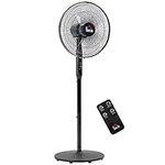 HOMCOM 16" Pedestal Fan with Remote Control, Height Adjustable, Timer, Oscillating Standing Fan, Stand Floor Fans for Bedroom, Black