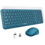 Wireless Keyboard and Mouse, XTREMTEC Compact Full Size Cute Keyboard Retro Round Keycap - 2.4GHz Ultra-Slim Quiet Aesthetic Keyboard for Laptop iMac Windows Computer (Teal-Blue A)