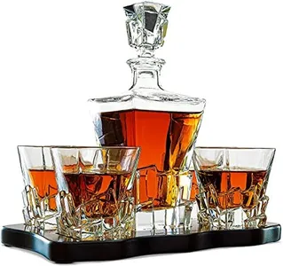 Crystal Wine and Whiskey Iceberg Mountain Glacier Decanter with 4 Glasses and Wood Tray - The Wine Savant