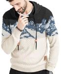 Zaitun Mens Hooded Sweatshirt Long Sleeve Solid Knitted Hoodie Pullover Sweater, Black Snowy Mountains Khaki, Medium