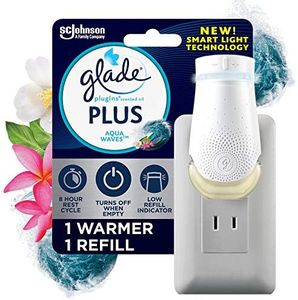 Glade PlugIn Plus Air Freshener Starter Kit, Scented Oil for Home and Bathroom, Aqua Waves, 0.67 Fl Oz, 1 Warmer + 1 Refill