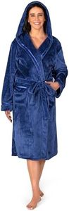 PAVILIA Plush Hooded Robe for Women | Blue, Fluffy Soft Bathrobe With Hood | Fuzzy Warm Spa, Cozy Fleece Long | Satin Trim, Large-X-Large