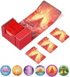 Arcane Fortress Card Deck Box For MTG Commander, Fits 100 Double-Sleeved Cards, Premium Leather, TCG Deck Box For Magic EDH, Magnetic Case with 3 Dividers & Dice Storage Box (Burning Mountain)