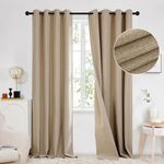 Deconovo 100% Blackout Curtains with Double-sided Faux Linen, Natural Eyelet Curtains 90 Drop, Thermal Insulated Curtains for Living Room, 46x90 Inch(Width x Length), Taupe, 2 Panels