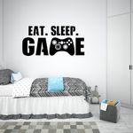 Gamer wall decal Eat Sleep Game wall decal Controller video game wall decals Customized For Kids Bedroom Vinyl Wall Art Decals (M 17"H * 35"W inch,Black)