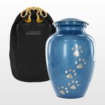 Always Faithful Large Blue Pet Urns for Dogs Ashes and Cats Too - Find Peace and Comfort with This Quality Dog Or Cat Pet Urn - 8 Inches Tall Holds Remains Up to 122 Lbs - with Velvet Bag