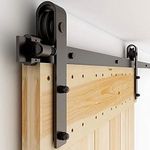 CCJH 5FT Sliding Barn Door Hardware Kit Heavy Duty Single Wood Door Roller Track kit, Smoothly and Stable, Easy Install (J Shape)