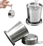 Linist Stainless Steel Camping Mug Camping Folding Cup Reusable Mug Portable Outdoor Travel Demountable Collapsible Cup with Keychain for Camping, Hiking, Travel-150ml