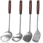 15 inch Large Spatula Slotted Turner Soup Ladle 304 Stainless Steel Wok Spatula Set Slotted Spoon for Cooking Utensils Set Long Wooden Handle Ladles Kitchen Metal Spatula Cooking Spoons