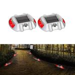 hardoll Solar Road Stud Light /Rechargeable6 LED Lamp Waterproof Outdoor Lantern Step Pathway Lights for Security Driveway (Red Flashing Pack of 2)(Metal)