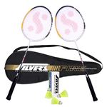 Silver's Aluminium Fire Badminton Kit (2 Racquets with Full Cover, 1 Box Shuttlecock Pack of 3) Black, Aluminium, FIRE Combo 2 with Nylon Shuttle, Black/White