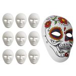 MATANA - 10 White Full Face Masks, 24x18cm - Rigid Paper Plain Masks for Kids or Adults Unisex, Perfect Plain White Mask for Arts & Crafts, DIY Costume Halloween Party