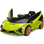 INFANS 12V Licensed Lamborghini Sian Kids Ride On Car with Parent Remote Control, Spring Suspension, MP3 Player, Electric Toy Roadster Carbon Fiber Textured for Toddler (Green)