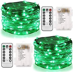 Twinkle Star 2 Pack St Patricks Day Fairy Lights Battery Operated, 33 ft 100 LED String Lights Remote Control Timer Christmas String Lights 8 Modes for Garden Party Outdoor Indoor Decor, Green