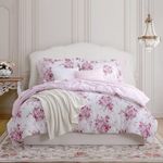 Shabby Chic® - Queen 3-Piece Comforter Set, Reversible Cotton Bedding with Matching Shams, Elegant Floral Home Decor for All Seasons (Abby Pink, Queen)