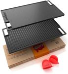 NutriChef Cast Iron Reversible Grill Plate - 18 Inch Flat Cast Iron Skillet Griddle Pan for Stove Top, Gas Range Grilling Pan w/Silicone Oven Mitt for Electric Stovetop, Ceramic, Induction.