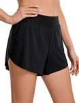 CRZ YOGA Women's Mid Waisted Running Shorts - Side Split Quick Dry Sports Shorts Lightweight Gym Shorts with Liner Black 12