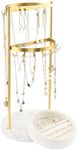 ProCase Gold Jewelry Organizer Jewelry Holder Jewelry Stand with Velvet Ring Tray and Marble Base, Necklace Holder Organizer Earring Display Storage Rack for Studs Rings -Gold