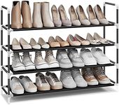 SONGMICS 4-Tier Shoe Rack, Shoe Storage for Hallway Closet, Slim and Space-Saving, Metal Frame, Non-Woven Fabric Shelves, Black ULSH054B01