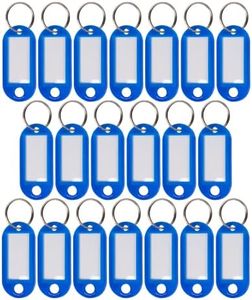 WINTEX Porte Clé Etiquette - 20 pièces - Porte Cle avec Etiquettes en Plastique Résistant - Porte Clef Colorés pour Organisation Voyages Animaux Domestiques - Bleu