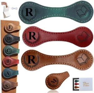 3Pcs Personalized Leather Magnetic Bookmark, 26 Letters Bookmarks Customized Engraved Initial Book Mark Cute Custom Marker Meaningful Gift for Women Men Book Lovers (R, 3 x Book)