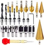 KAHEIGN 26Pcs Countersink Drill Bit Set, 8Pcs Wood Plug Cutter Drill Bits, 7Pcs Three Pointed Drill Bit, 6Pcs Countersink Drill Bit, 3Pcs Step Cone Drill Bit - for Door Window Cabine Drilling Holes