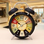 AERYS Vintage Twin Bell Alarm Clock, Analog Display, Night LED Light, Extra Loud Heavy Ringer, Table Clock for Students and Kids Home, Office, Bedroom, Living Room, Home Decor (Black Rainbow Clock)