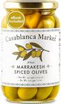 Casablanca Market Marrakesh Spiced Olives – Moroccan Colossal Green Olives – Olives Whole with Pits from Morocco - Green Olives without Pimento – Moroccan Martini Olives Gourmet Olives (10.5oz)