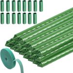 Green Garden Plant Stakes, 20Pcs Garden Canes Plastic Coated Steel Tube Garden Stakes, Plant Support Sticks with 15 Connector and 1 Plant Ties, Vine Support Stakes for Flowers Vegetable, 11mm x 40cm