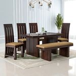 NISHA FURNITURE Sheesham Wooden Dining Set 6 Seater Dining Table with Chairs & Bench | Solid Wood Dining Set for Home & Dining Room Furniture in Walnut Finish