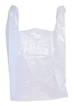 100 Large Plastic Grocery T-Shirt Bags - Plain White 12" x 6" x 21" by JA Kitchens