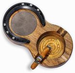 LINOVINO Wooden Cigar Ashtray Coaster Whiskey Glass Tray & Handmade Horseshoe Design Cigar Accessories with 3 Cigar Slot Great Cigar Gifts for Men Indoor Outdoor Patio Home Office Use (Grey)