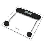 Salter 9208 BK3R Glass Bathroom Scale – Electronic Digital Bodyweight Scale, 180kg/28st 8lb, LCD Easy To Read Display, Step On Instant Reading, Compact Clear Design, Includes Carpet Feet & Battery