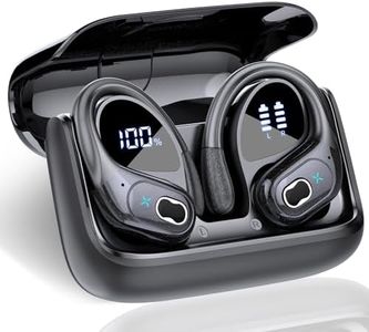 Aptkdoe Wireless Earbuds, 75H Bluetooth 5.3 Headphones, HiFi Stereo Wireless Earphones with 4 ENC Mic, Sport Bluetooth Earbuds with Earhooks, Dual LED Display, IPX7 Waterproof Ear Buds, Black