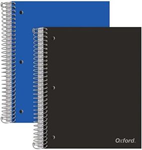 Oxford Spiral Notebooks, 5-Subject, Wide Ruled Paper, Durable Plastic Cover, 200 Sheets, 5 Divider Pockets, 2 Per Pack (10387), Assorted