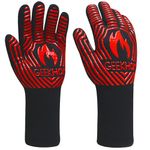 GEEKHOM BBQ Gloves, 800 ℃ / 1472 ℉ Heat Resistant gloves EN407Certified 14 Inch Kitchen Gloves Professional Weber Fireplace Barbecue Accessories for Cooking Grilling,Baking (Red)