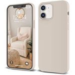 IceSword iPhone 12 Mini Case Stone, Thin Liquid Silicone Case, Matte Pure Beige, Tan, Cream, Soft Silk Microfiber Cloth, Gel Rubber Full Body, Cool Protective Shockproof, 5.4" 12 Mini - Stone