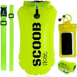 Swim Storage Buoy Tow Float Outdoor for Open Water Swimming by SCOOB + waterproof phone case. Green Lightweight and Visible Bag for Swimmers Triathlon Surfers Adults Children Bright for Safe Training