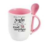 Getagift Mothers Day, Only The Best Aunt gets Promoted to Godmother Birthday, Christmas God Mom Unique Ceramic Inside Coloured with Spoon Coffee Mug. (Pink)