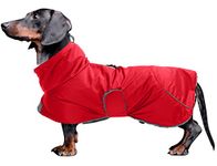 Morezi Dachshund Coats Waterproof, Perfect for Dachshunds, Sausage, Weiner Dog Winter Coat with Padded Fleece, Puppy Snowsuit with Adjustable Bands and High Vis Reflective Trim - Red - M