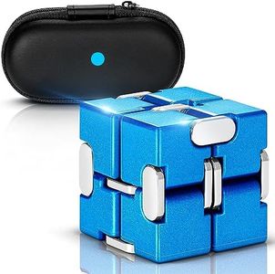 ARTISHION Unique Zinc Aolly Metal Infinity Cube Fidget Desk Toy, Punk Style Design with Exquisite Case, Durable and Heavy, Infinity Magic Cube Fidget Toys, for Alleviate Stress and Anxiety(Blue)