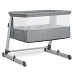 Simmons Kids Deluxe Bedside Bassinet | by The Bed Bassinet Features Breathable Mesh Sides for Airflow, Wheels & Adjustable Height, Grey Tweed