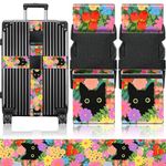 OffiEase Luggage Straps for Suitcases Travel Belt - Baggage Identifiers Suit Case Accessories with Buckle Nylon Adjustable Band Over Handle for Airport 2 pack Black Cat