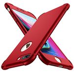 ORETECH Compatible with iPhone 7 Plus Case, iPhone 8 Plus with [2 x Tempered Glass Screen Protector] 360 Shockproof Ultra Thin Hard PC Silicone TPU Bumper Case Cover for iPhone 7 Plus 8 Plus - Red