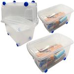 STORM TRADING GROUP Wheelie Plastic Storage Box with Lid & Built In Wheels Reinforced Base Great For Home & Office Storage Solution (70 Litre, 3 Container With Lid)