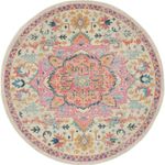 Nourison Passion Ivory/Pink 4' x Round Area Rug, Boho, Moroccan, Bed Room, Living Room, Dining Room, Kitchen, Easy Cleaning, Non Shedding, (4' Round)