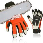 Vgo... Chainsaw Gloves, 12-Layer Saw Protection on Both Hands Back Cow Leather Gloves (1 Pair,S, Orange, CA9760)