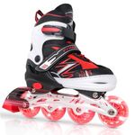 LEJIJIT Adjustable Inline Skates for Kids Girls Boys Children Beginners, Black & Red Inline Roller Skates with Light Up Wheels for Kids and Youth for Indoors Outdoors Sports (Medium)