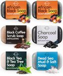 O Naturals 6 PCS Black Soap - Women & Men's Bar Soap, Gifts for Men and Women, Men's Soap Bar, African Black Soap w/Moisturizing Shea Butter, Charcoal Soap, Organic & Natural Soap for Men & Women, 4oz