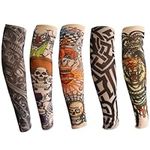 ANGTUO Tattoo Sleeves for Kids 5 PCS Fake Arm Tattoo Sleeve Temporary Kids Tattoo Sleeves Boys Girls Rockstar Fancy Dress Punk Accessories Halloween Party Outfit Gift